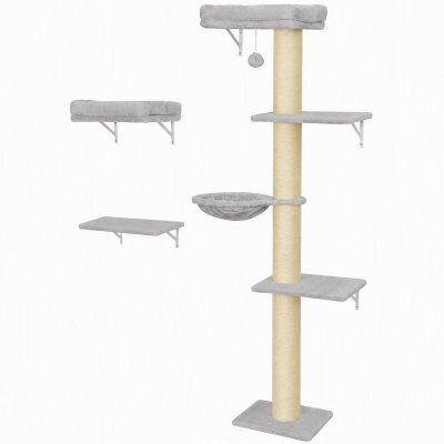 PawHut Kattenklimwand, 3-delige kattenwandset met krabpaal, platforms en hangmat