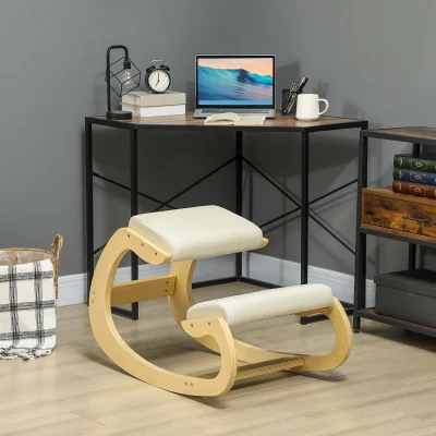 HOMCOM Sedia Inginocchiatoio in Tessuto Effetto Lino Legno Crema