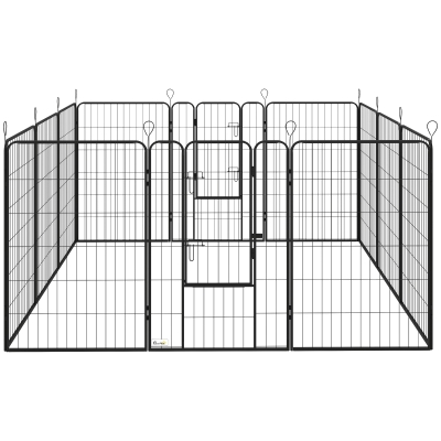PawHut Parque para Cães com 12 Painéis Recinto para Animais de Estimação Modular com 2 Portas 80x120 cm Preto