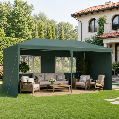 Outsunny Party Tent Gazebo 6x3m Green with Windows