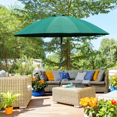 Outsunny Chapéu de Sol de Jardim Ø2,5x2,4 m com Manivela Manual Mastro Flexível Impermeável e 18 Hastes para Exterior Verde