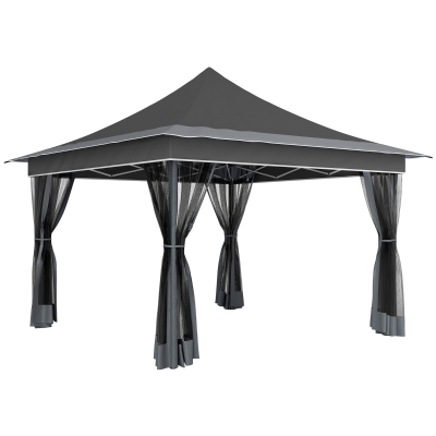 Outsunny Gazebo da Giardino Pop Up con Zanzariera Grigio Scuro