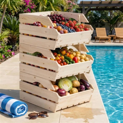 Outsunny Support Fruits Bois 3 Étages Amovibles 37,5x27x60cm
