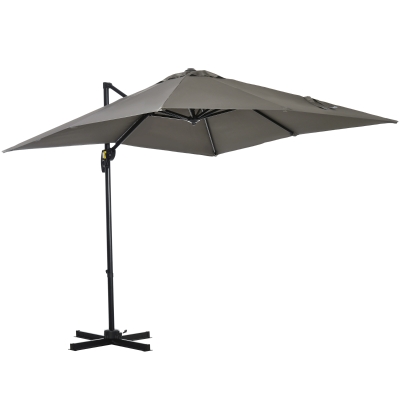 Outsunny Ombrellone da Giardino Inclinabile Girevole Grigio