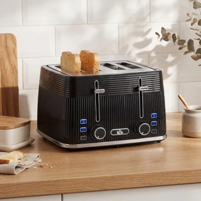HOMCOM 4-Slice Toaster with Warming Racks Black