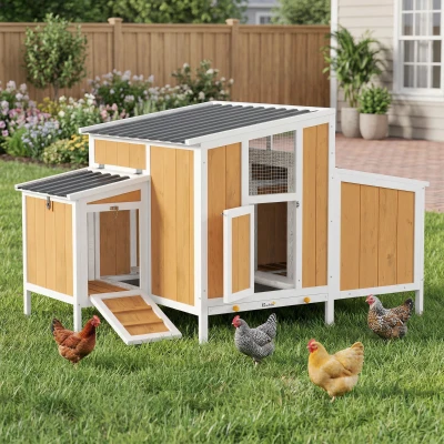 PawHut Gallinero para Exterior de Madera 145x90x92 cm para 2-4 Gallinas con Nido Casa Lateral Bandeja Extraíble Amarillo