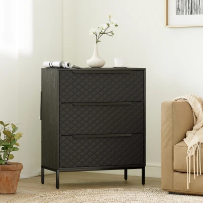 HOMCOM Dresser 3-Drawer Fabric Chest Aluminium Handles Black