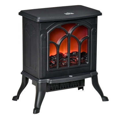 HOMCOM Lareira Elétrica  750/1500 W Lareira Decorativa com 2 Níveis de Potência Efeito Chama Área de Cobertura 15-20 m² 37,3x23,1x44 cm Preto