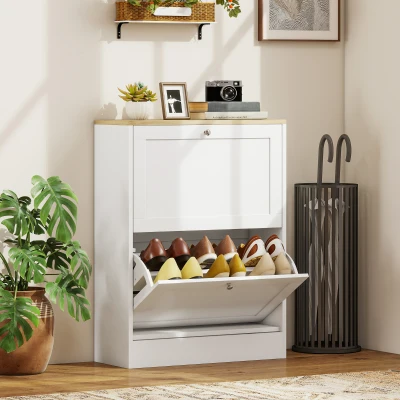 HOMCOM Zapatero Entrada Recibidor con 2 Puertas Estantes Ajustables para 12 Pares de Zapatos 60x23,5x80 cm Blanco