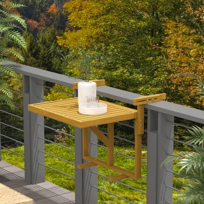 Outsunny Tavolino da Ringhiera Pieghevole e Regolabile Legno