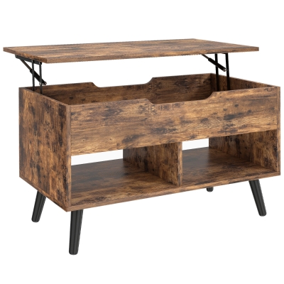 HOMCOM Lift Top Coffee Table Hidden Storage 75cm Rustic Brown
