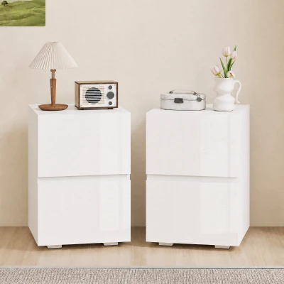 Set de 2 Noptiere cu 2 Sertare, Alb
