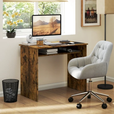 HOMCOM Modern Computer Desk with Shelf Rustic Brown 90x50cm