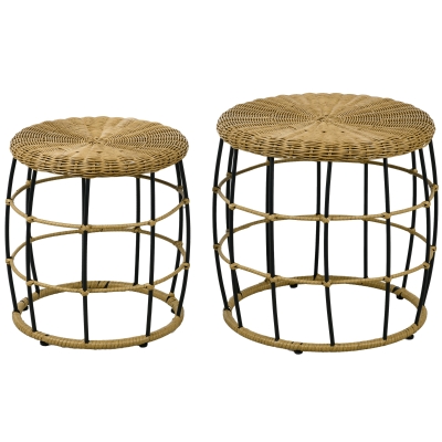 Outsunny Tables Basses Jardin Rondes Rotin Kaki