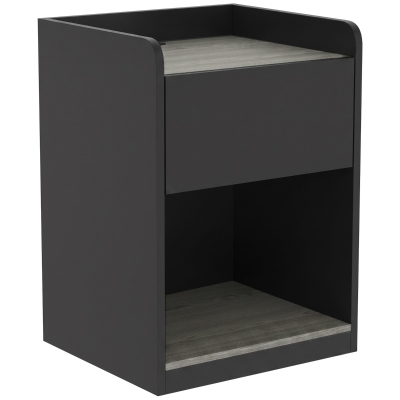 HOMCOM Modern Bedside Table Drawer Shelf Wood Black Grey
