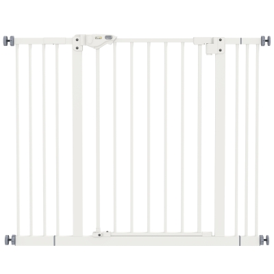 PawHut Barrera de Seguridad para Perros 74-100 cm con Extensiones Montaje a Presión y Doble Bloqueo Blanco