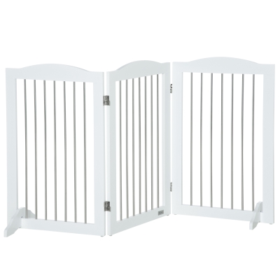 PawHut Foldable Dog Gate, Freestanding Pet Gate, with Two Support Feet, for Staircases, Hallways, Doorways - White