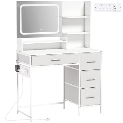 HOMCOM Vanity Desk LED Mirror 4 Drawers 5 Shelves White