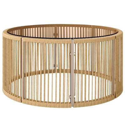 Outsunny Table d'Appoint Polyrattan Brun Verre Trempé 70x70x33 cm