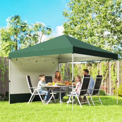 Outsunny Carpa Plegable Pop-up 3x3 m con Pared Lateral UPF50+ Altura Ajustable Empuje Central Bolsa de Transporte Verde