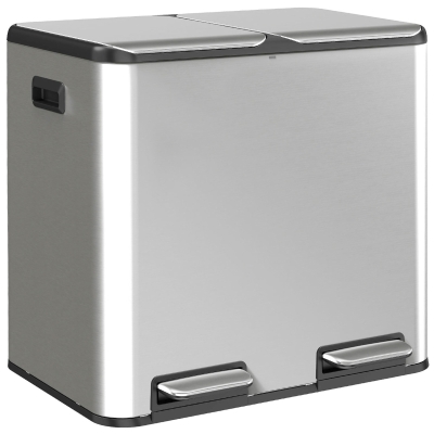 HOMCOM Double Kitchen Bin 2x20L Stainless Steel Soft Close Silver