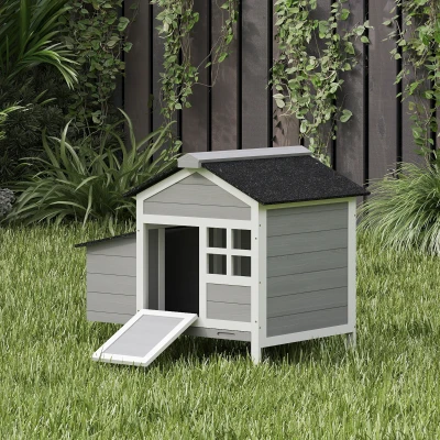 PawHut Poulailler Bois Gris avec Pondoir Toit Asphalte 92x64x69cm
