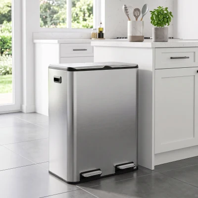 HOMCOM Double Kitchen Bin 2x30L Stainless Steel Soft Close Silver