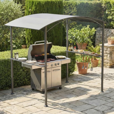 Outsunny Abri Barbecue Acier Gris Foncé avec Étagères 245x152 cm