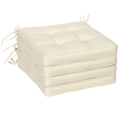 Outsunny Set of 4 Garden Seat Cushions Cream White 42x42cm