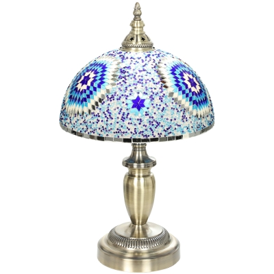 HOMCOM Tiffany Stained Glass Table Lamp Metal Base 12x20in Blue