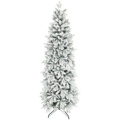 HOMCOM 7ft Pencil Flocked Christmas Tree Hinged Design