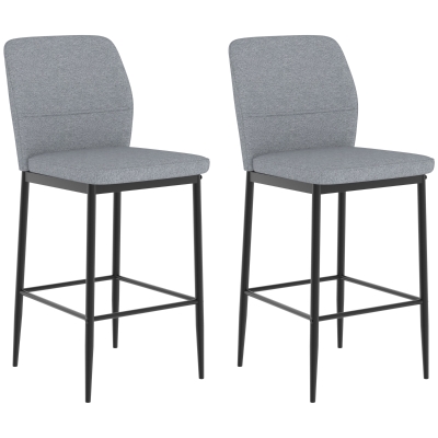HOMCOM Velvet Bar Stools Set of 2 with Backrest Grey