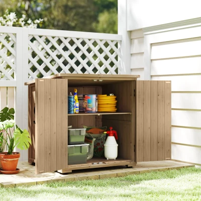 Outsunny Armoire Jardin Bois Double Porte Étagère