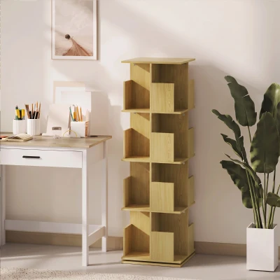 HOMCOM Bibliothèque Rotative 4 Niveaux 16 Compartiments Chêne