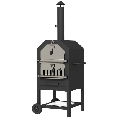 Outsunny Steel 3-Tier Outdoor BBQ Grill Pizza Oven Black