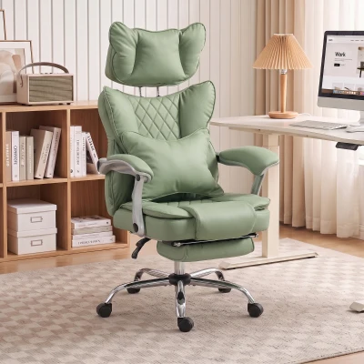 HOMCOM Executive Office Chair PU Reclining Lumbar 180kg Light Green