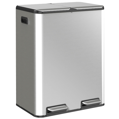 HOMCOM Double Kitchen Bin 2x30L Stainless Steel Soft Close Silver