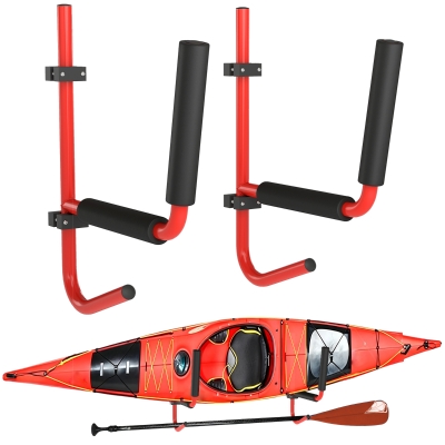 HOMCOM Heavy-Duty Wall-Mounted Kayak Storage Rack Red