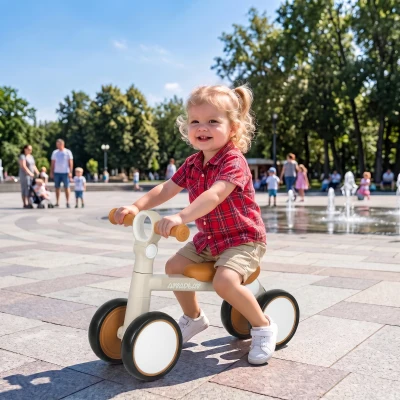 AIYAPLAY Bicicleta sem Pedais Dobrável Ultraligeira com Quadro em Alumínio, Selim e Guiador Ajustáveis, para Crianças 1-2 Anos, Creme