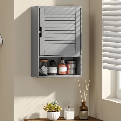 HOMCOM Wall-Mounted Bathroom Cabinet Adjustable Shelves Grey