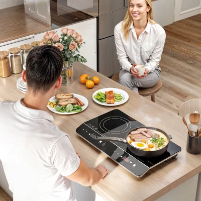 HOMCOM Plaque Induction Double Portable 3500W LED Verrouillage Noir