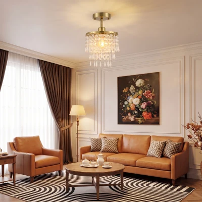 HOMCOM Crystal Ceiling Light 57 Strands Gold Tone