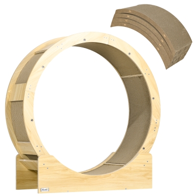 Roue d'Exercice Chat Marron Chêne avec 4 Planches Griffoirs