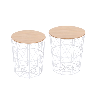 HOMCOM Juego de 2 Mesas Auxiliares de Salón con Tapa de Madera Extraíble y Estructura de Metal Ø40x45 cm y Ø35x40 cm Blanco