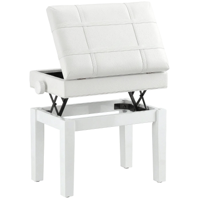 HOMCOM Tabouret Piano Bois Hauteur Réglable Coffre Blanc
