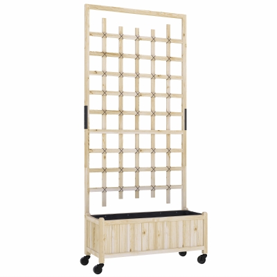 Outsunny Jardinière Treillis Bois Massif avec Roues 82,5x35x186cm