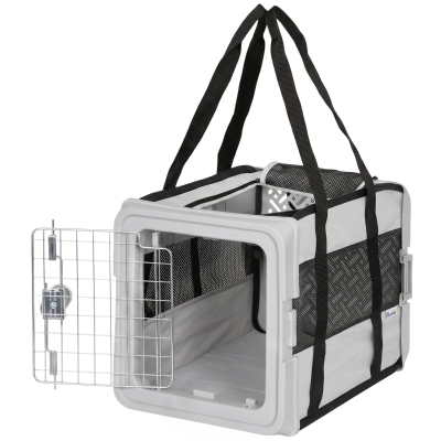 PawHut Sac Transport Chat Chien Pliable 10kg Tissu Gris 49x34x35cm