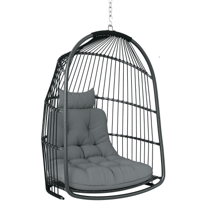 Outsunny Rattan Swing Chair Dark Grey with Cushion & Headrest