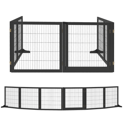 PawHut 6-Panel Folding Dog Gate with Removable Feet Black