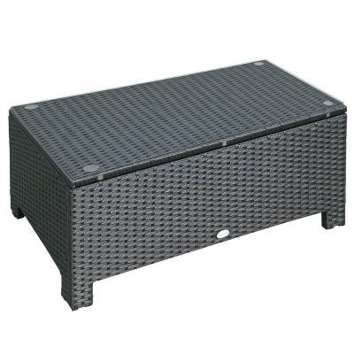 Outsunny Table Basse Jardin Rotin Noir Verre Trempé